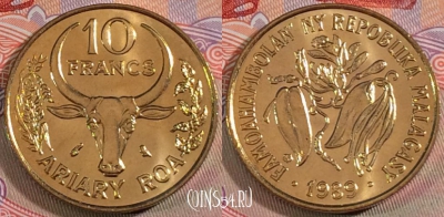 Мадагаскар 10 франков 1989 года, KM# 11, UNC, 279-027