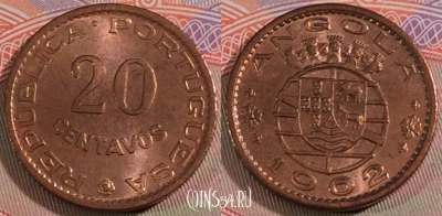 Ангола 20 сентаво 1962 года, KM# 78, UNC, 279-040