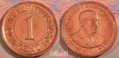Маврикий 1 цент 1987 года, KM# 51, UNC, 279-065
