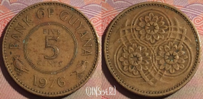 Гайана 5 центов 1976 года, KM# 32, 279-108