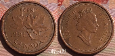 Канада 1 цент 1991 года, KM# 181, 279-118