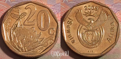ЮАР 20 центов 2008 года, KM# 442, 279-137