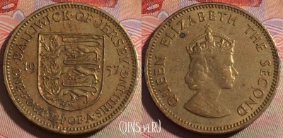 Джерси 1/4 шиллинга 1957 года, KM# 22, 280-033