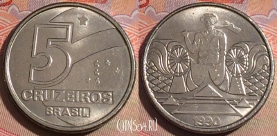 Бразилия 5 крузейро 1990 года, KM# 618, 280-045