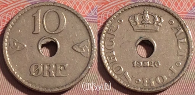 Норвегия 10 эре 1926 года, KM# 383, 280-049