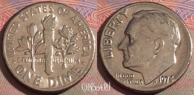 США 1 дайм 1974 года, KM# 195a, 280-051