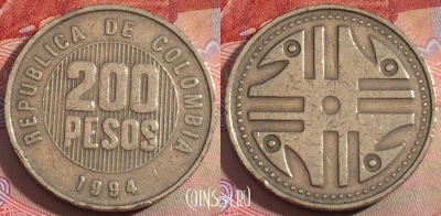 Колумбия 200 песо 1994 года, KM# 287, 280-057