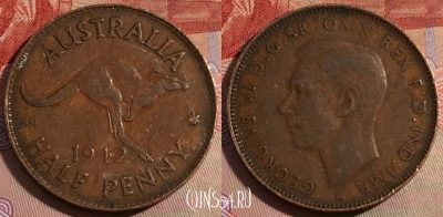 Австралия 1/2 пенни 1942 года, KM# 41, 280-070