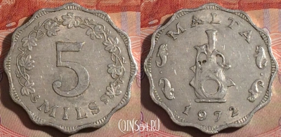 Мальта 5 милс 1972 года, KM# 7, 280-121