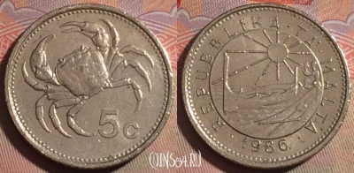 Мальта 5 центов 1986 года, KM# 77, 280-137