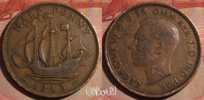 Великобритания 1/2 пенни 1943 года, KM# 844, 281-001