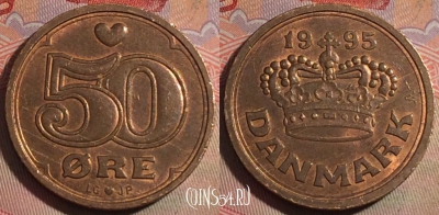 Дания 50 эре 1995 года, KM# 866, 281-009