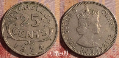 Сейшельские Острова 25 центов 1974 года, KM# 11, 281-100