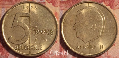 Бельгия 5 франков 1998 года, BELGIQUE, KM# 189, 281-107