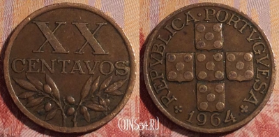 Португалия 20 сентаво 1964 года, KM# 584, 281-121