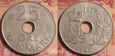 Дания 25 эре 1975 года, KM# 861, 282-021