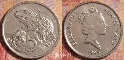 Новая Зеландия 5 центов 1995 года, KM# 60, 282-055