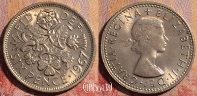Великобритания 6 пенсов 1967 года, KM# 903, 282-104
