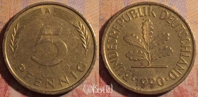 Германия 5 пфеннигов 1990 года A, KM# 107, 283-006