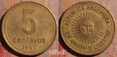 Аргентина 5 сентаво 1992 года, KM# 109, 283-016