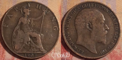 Великобритания 1 фартинг 1907 года, KM# 792, 283-036