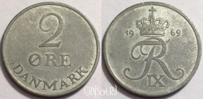 Дания 2 эре 1969 года, KM# 840, 72-052a