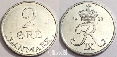 Дания 2 эре 1969 года, KM# 840, 72-052b