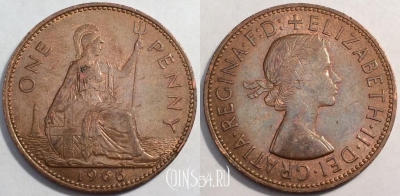 Великобритания 1 пенни 1966 года, KM# 897, 85-001a