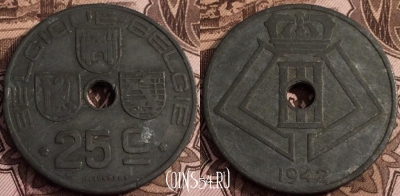 Бельгия 25 сантимов 1942 года, KM# 131, 064-051b