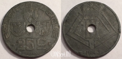 Бельгия 25 сантимов 1943 года, KM# 132, 068-033a