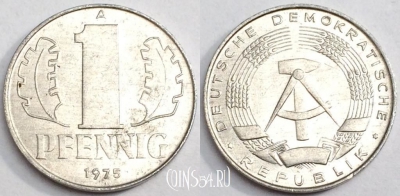 ГДР 1 пфенниг 1975 года, KM# 8.1, 80-061b