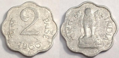 Индия 2 пайс 1966, см. состояние, 78-013b