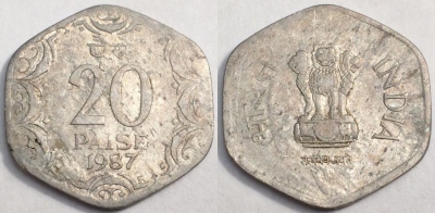 Индия 20 пайс 1987, см. состояние, 78-036a