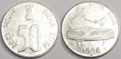 Индия 50 пайс 1998, см. состояние, 78-058b