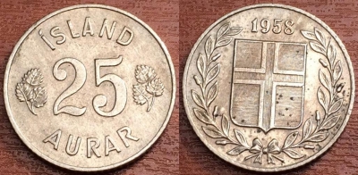 Исландия 25 аурар 1958, см. сост., 78-070b