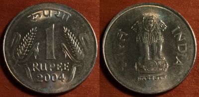 Индия 1 рупия 2004 года, KM# 92.2, 42-187
