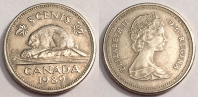 Канада 5 центов 1989, см. состояние, 68-024b