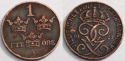 Швеция 1 эре 1923, см. состояние, 80-049a
