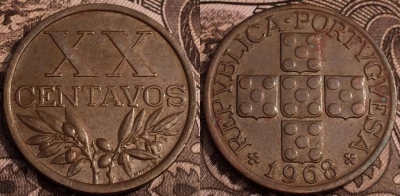Португалия 20 сентаво 1968, см. сост., 64-056b