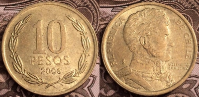 Чили 10 песо 2006, см. состояние, 64-036a
