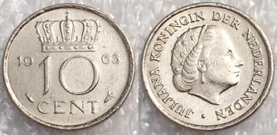 Нидерланды 10 центов 1965, см. состояние, 79-023b