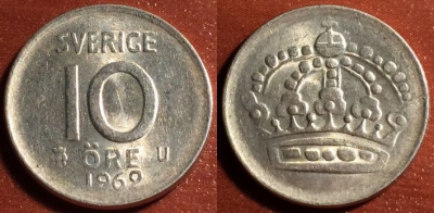 Швеция 10 эре 1962 серебро, 51-181