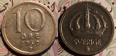 Швеция 10 эре 1950 серебро, 51-190