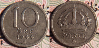 Швеция 10 эре 1944 серебро, 51-195