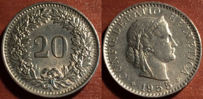 Швейцария 20 раппен 1955, 50-137