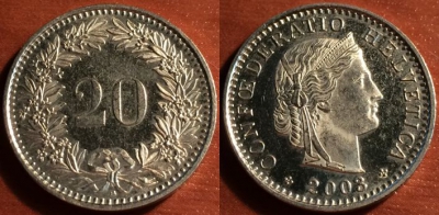 Швейцария 20 раппен 2003, 50-168