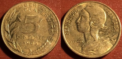 Франция 5 сантимов 1985, см. состояние, 60-047b