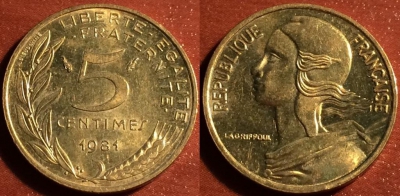 Франция 5 сантимов 1981, см. состояние, 60-046a