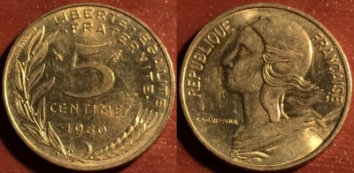Франция 5 сантимов 1980, см. состояние, 60-045b