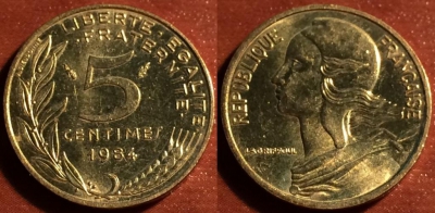 Франция 5 сантимов 1984, см. состояние, 60-047a